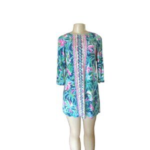 Lilly Pulitzer Tropical Macaw Blue Ophelia Swing Dress Xxs Cotton